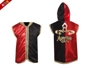 Custom Kids Boxing Ring walkout jacket for youth : Red-Black Lai Thai