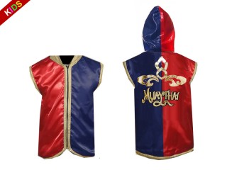 Custom Kids Boxing Ring walkout jacket for youth : Red-Navy Lai Thai