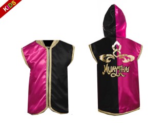 Custom Kids Boxing Ring walkout jacket for youth : Rose-Black Lai Thai