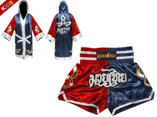 Kids boxing uniform - Boxing Robe and Shorts : Model 143-Red-Navy