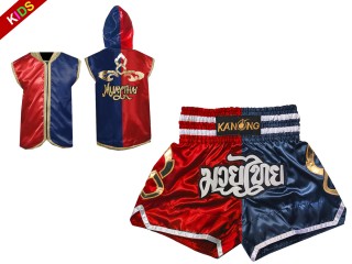 Boxing costume for kids - Boxing Hoodies and Muay Thai Shorts : Model 143-Red-Navy