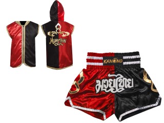 Boxing set - Hoodies and Boxing Shorts for Muay Kickboxing : Model 143-Red-Black