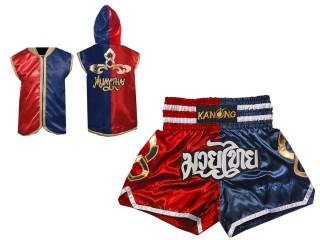 Boxing set - Hoodies and Boxing Shorts for Muay Kickboxing : Model 143-Red-Navy