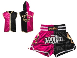 Boxing set - Hoodies and Boxing Shorts for Muay Kickboxing : Model 143-Rose-Black