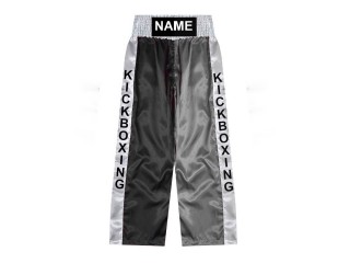 Personalised Kick boxing pants : KNPANTS-001-Black-Silver