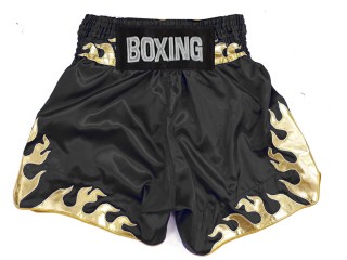 Custom Boxing Trunks : KNBSH-038-Black-Gold Flame