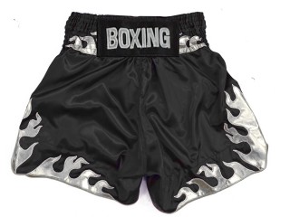 Custom made Boxing Shorts : KNBSH-038-Black-silver Flame